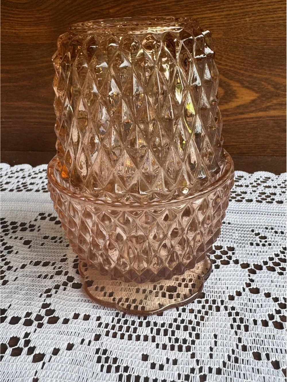 Vintage Indian Glass Pink Glass Diamond Pattern Fair Lamp